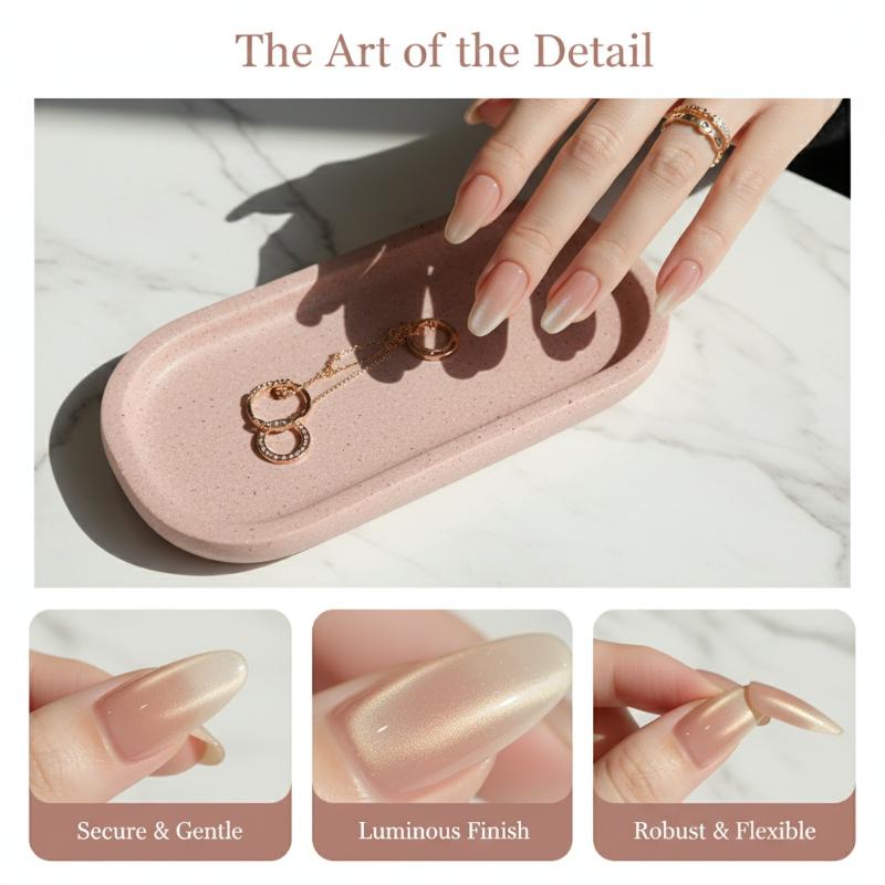 Solid Color Press On Nails, Ice Transparent Cat Eye Nails Handmade Nude Skin-Flattering Nail Patches