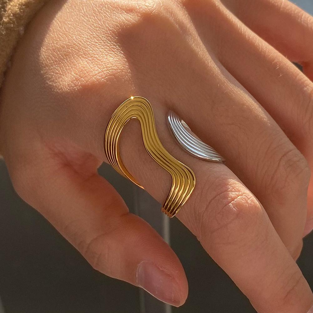 Yori 18K Gold Plated Stainless Steel Ring Collection Modern Fluid Designs for Everyday Formal Wear Durable Hypoallergenic
