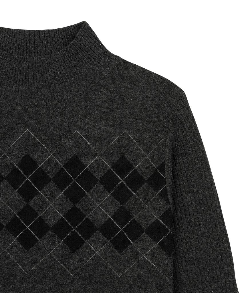 Ohesio Argyle Half Neck Ribbed Knit, Charcoal