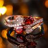 Luxury Female Red Stone Water Drop Finger Ring Vintage Rose Gold Color Wedding Band Bridal  For Women