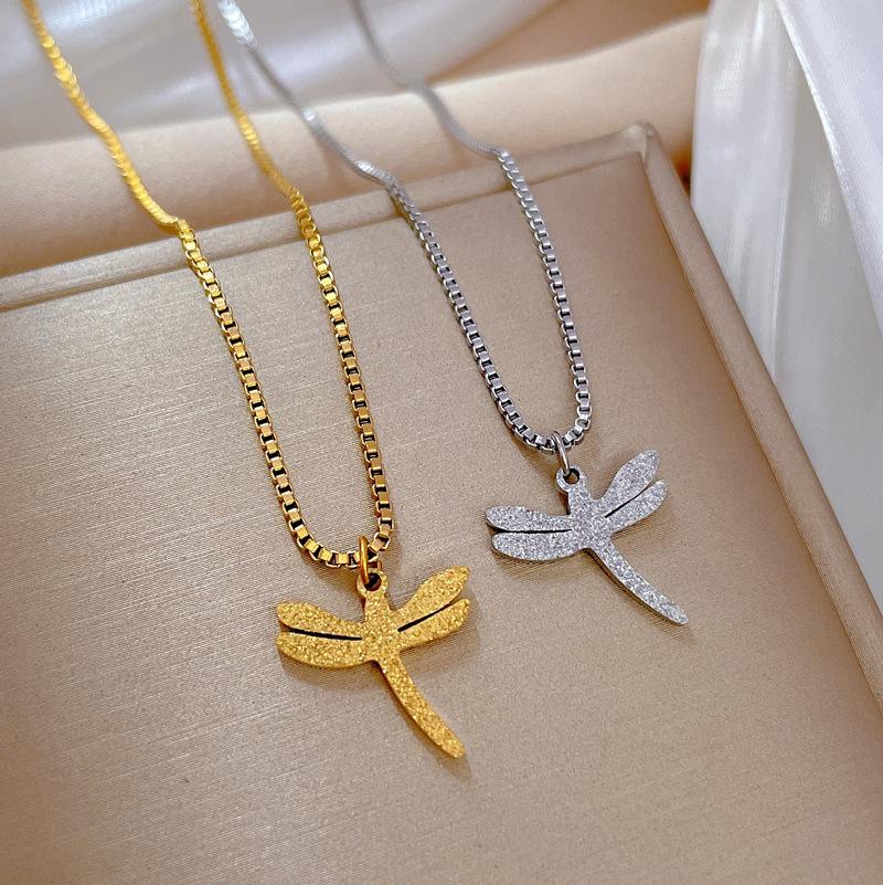 Gold Foil Dragonfly Personalized Minimalist Wind Furnace Real Gold Necklace Female Collarbone Chain With