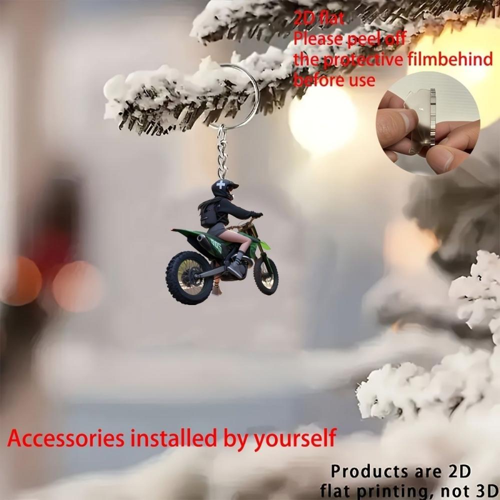 New Acrylic 2D Flat Personalized Off-road Motorcycle Rider Car Pendant Schoolbag Keychain Pendant