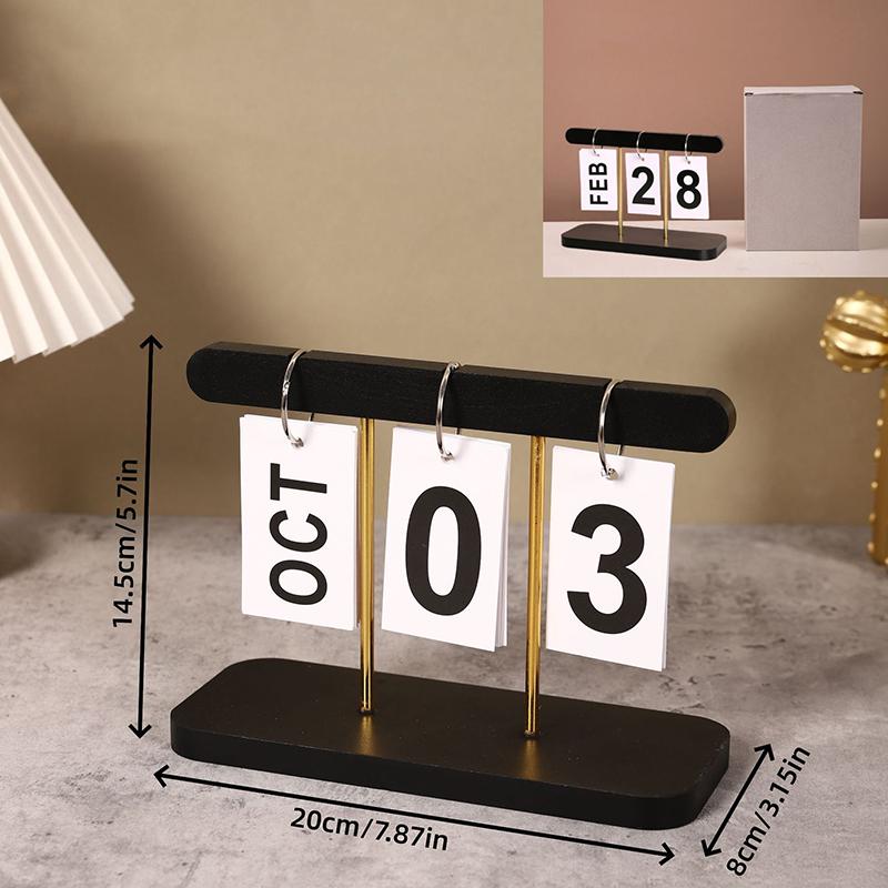 Wooden Perpetual Flip Calendar Simple Minimalist Design Desktop Ornament for Home Study Dorm Office Desk Decor