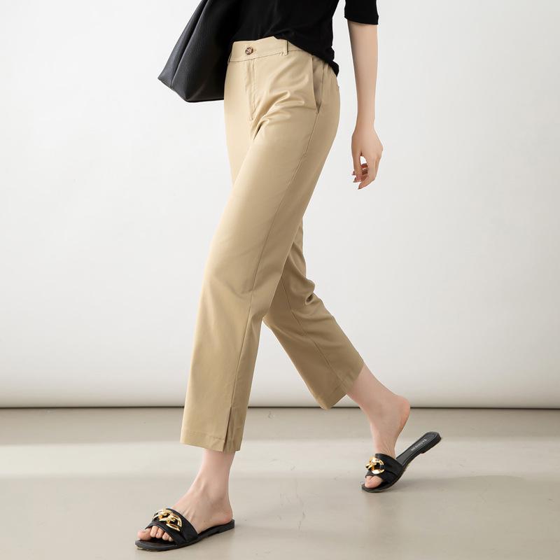 

Женские брюки-сигареты из тенселя с полынью, с высокой посадкой, на весну/лето 2025 – Свободные, с разрезами до щиколотки, повседневная одежда 31/3XL хаки