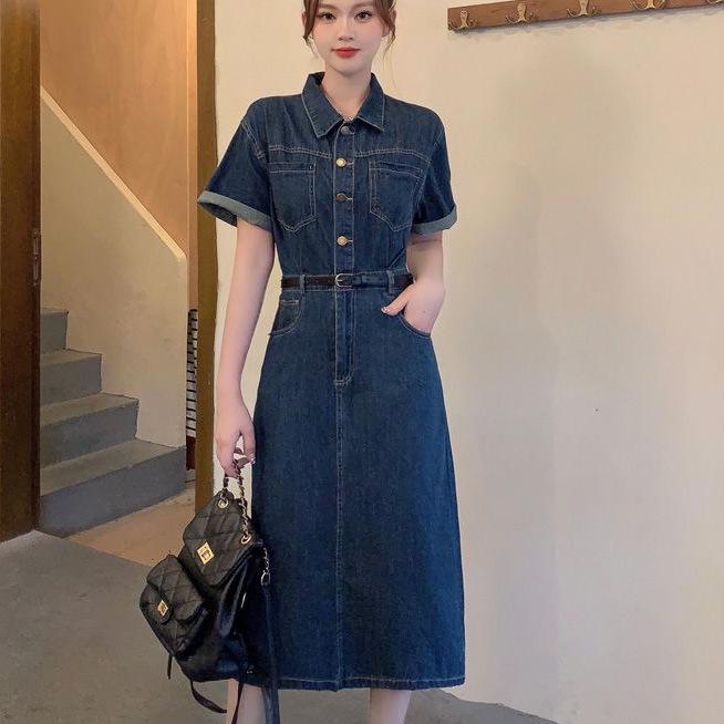 Plus Size Women's Denim Dress - 2026 Summer Slimming Skirt for Tummy Concealment