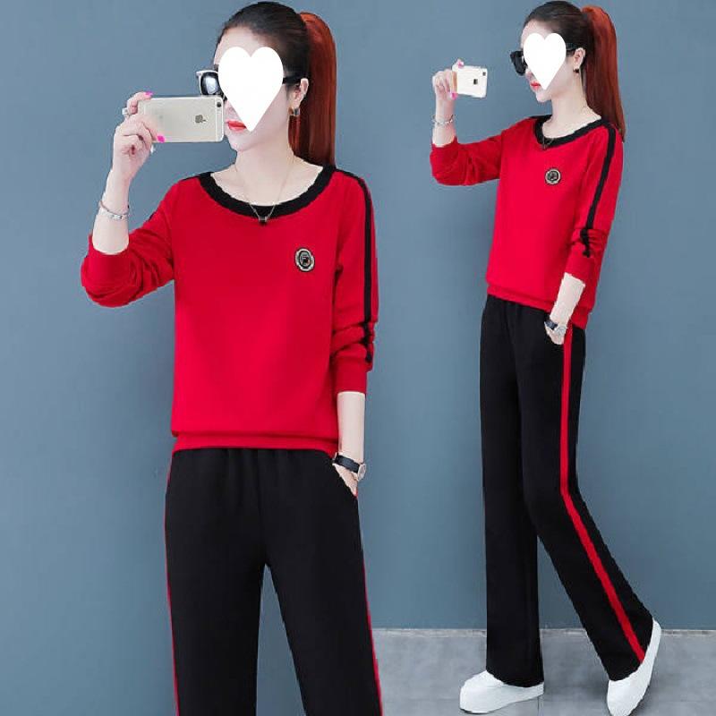 Спортивный костюм женский весенне-осенний повседневный модный корейский стиль большого размера иностранный стиль свободная толстовка комплект из двух предметов M