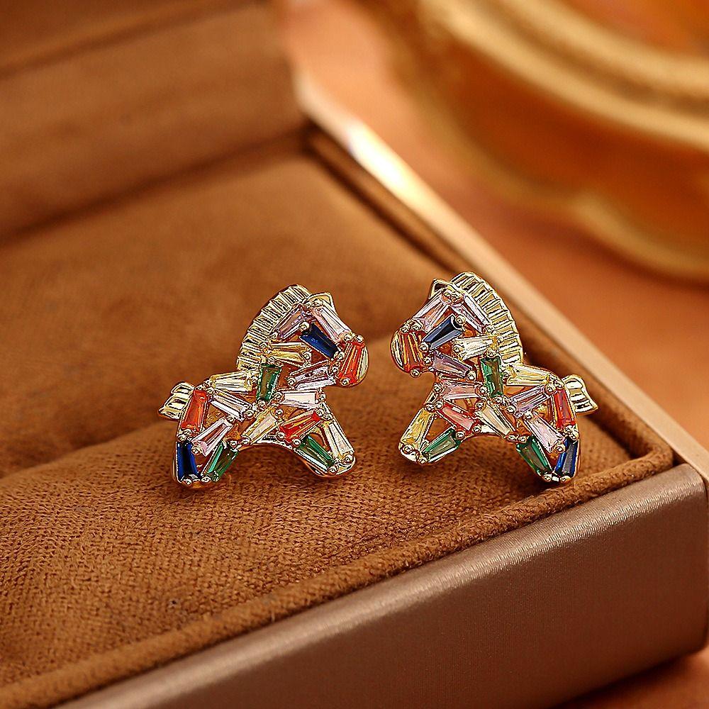 Copper New Year Pony Jewelry Set Good Luck Vintage Zircon Earrings Necklace  Girls