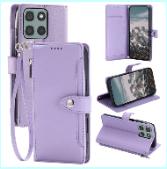 Cheaper Price for Motorola Moto G56 5G Litchi Texture Zipper Wallet Buckle Vegan Leather Phone Case with Wrist Strap