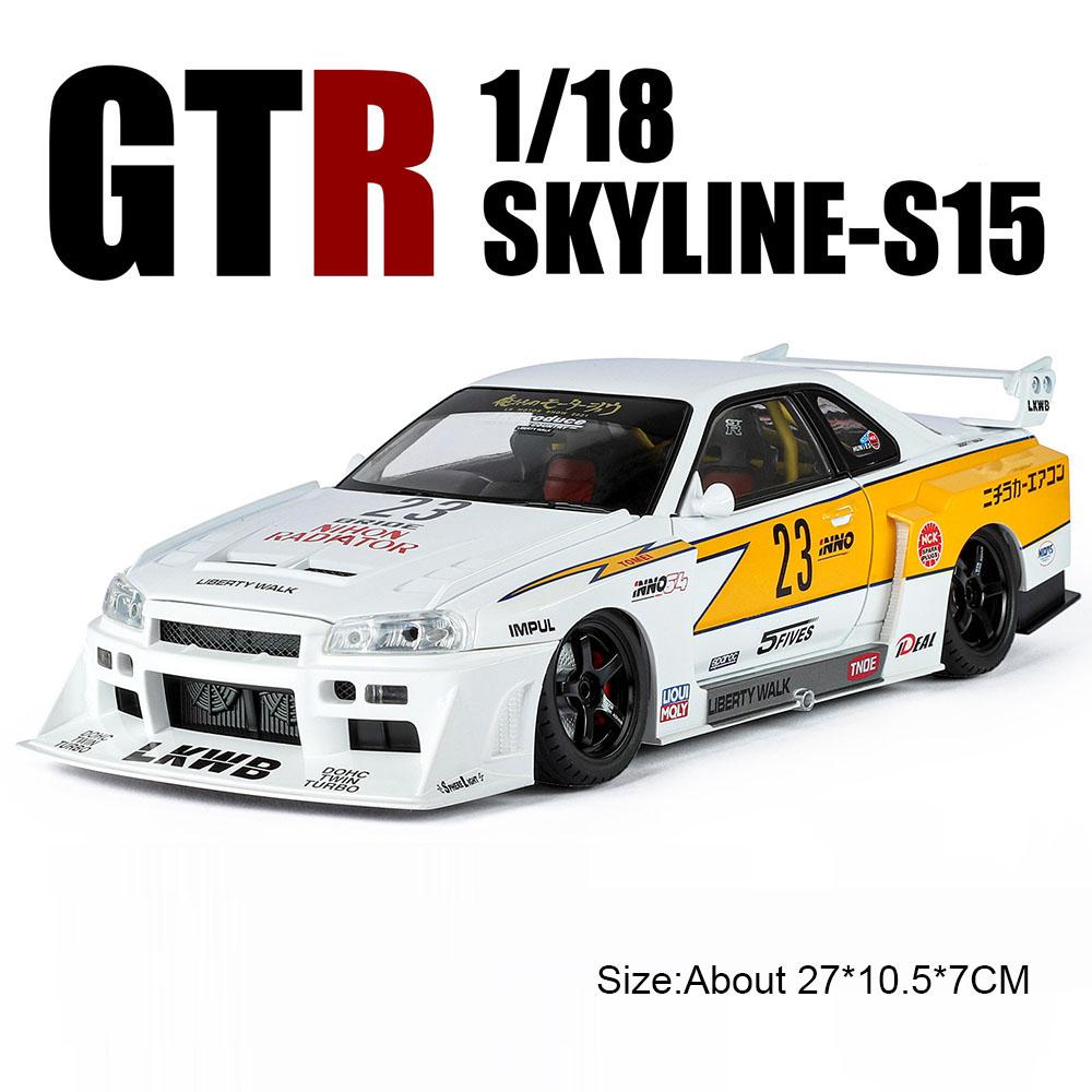 Groß 1:18 GTR Skyline S15 918 Martini Automodell Spielzeug Musik Licht Stoßdämpfung Legierung Druckgussmodelle Heimdekoration Geschenk