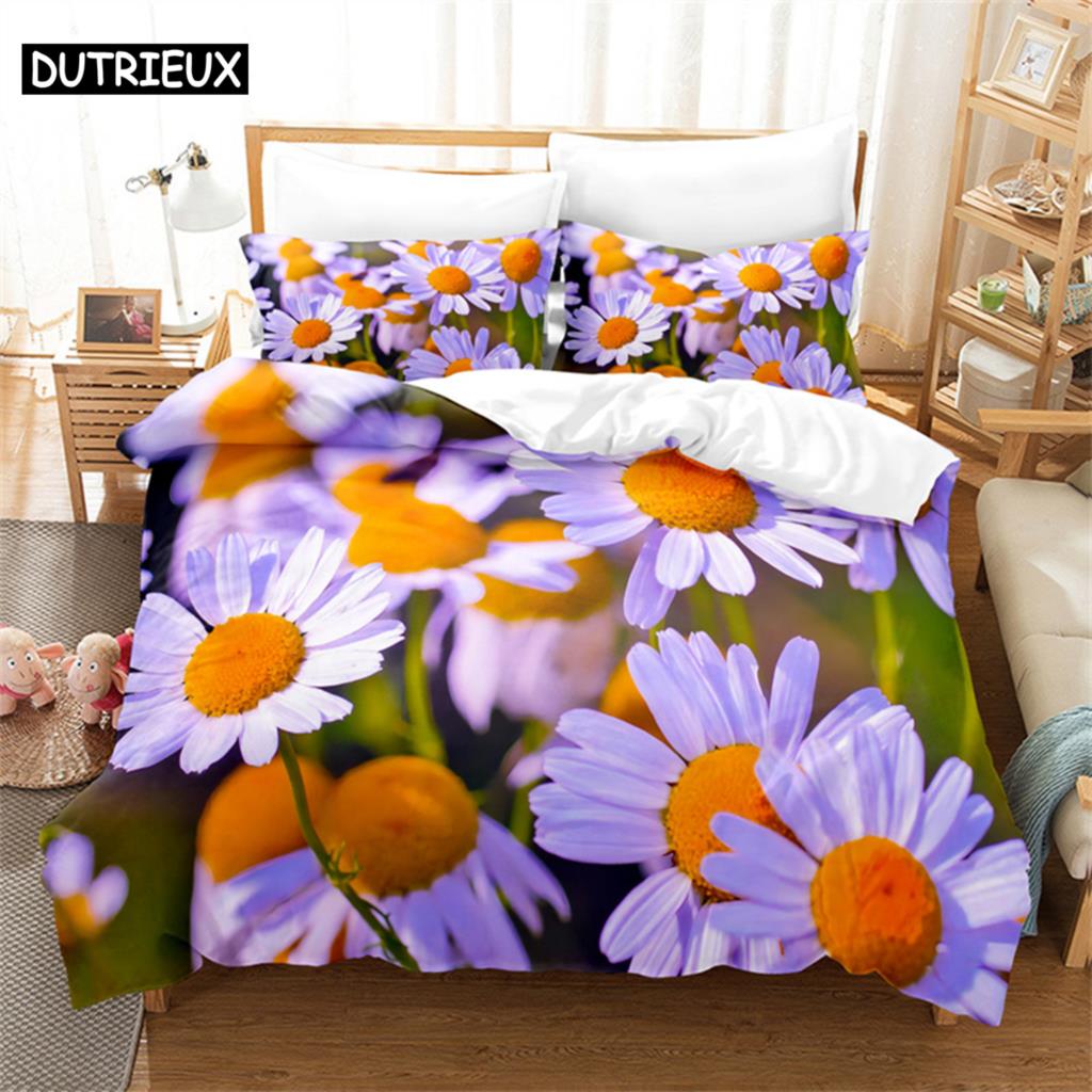 White Daisy Queen Bedding Set Duvet Cover Kids Bedroom Bed Set Comforter Cover Set King Size Duvet Cover Set Bedding Sets