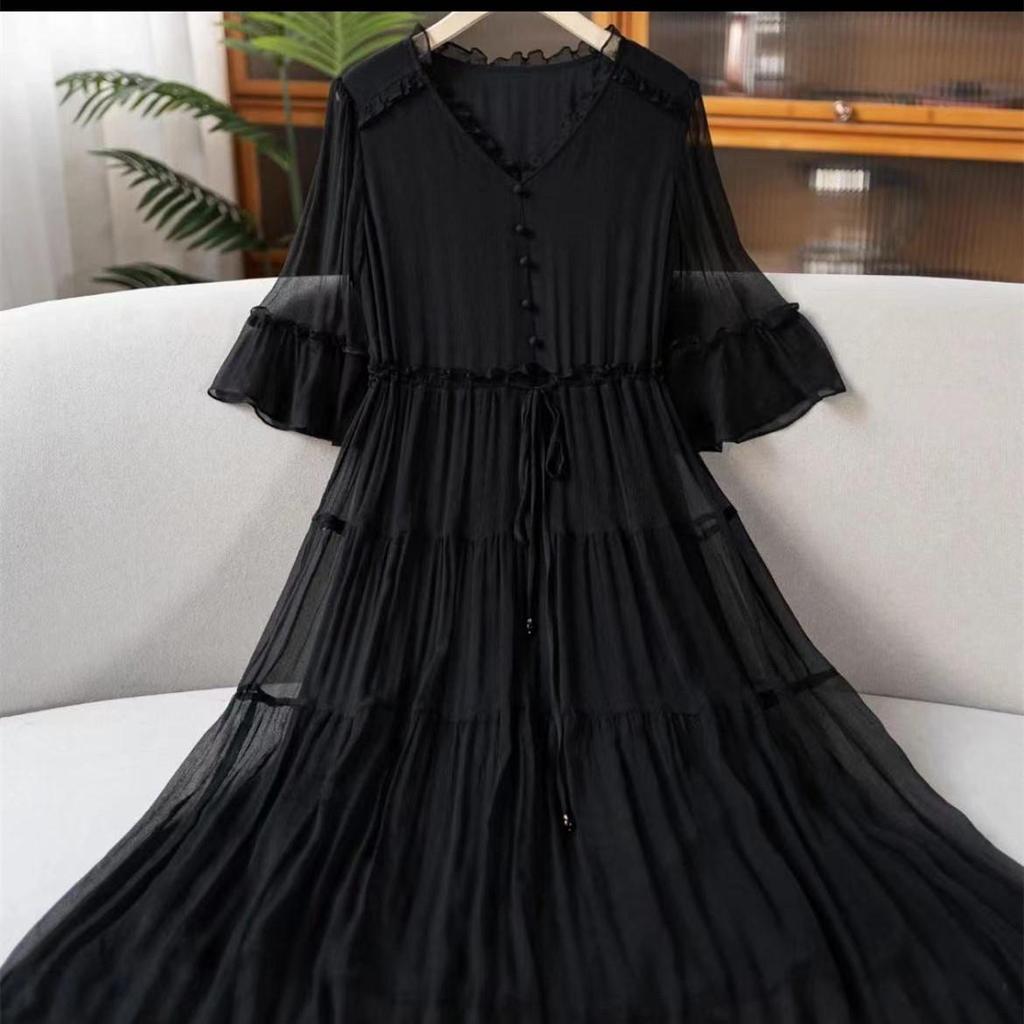 2023 Elegant V-Neck Red Chiffon Dress – Summer Style for Women, Age-Reducing, Fashionable and Suitable for Mothers