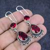 Natural Garnet Gemstone Handmade 925 Sterling Silver Earring 2.05" v4f63
