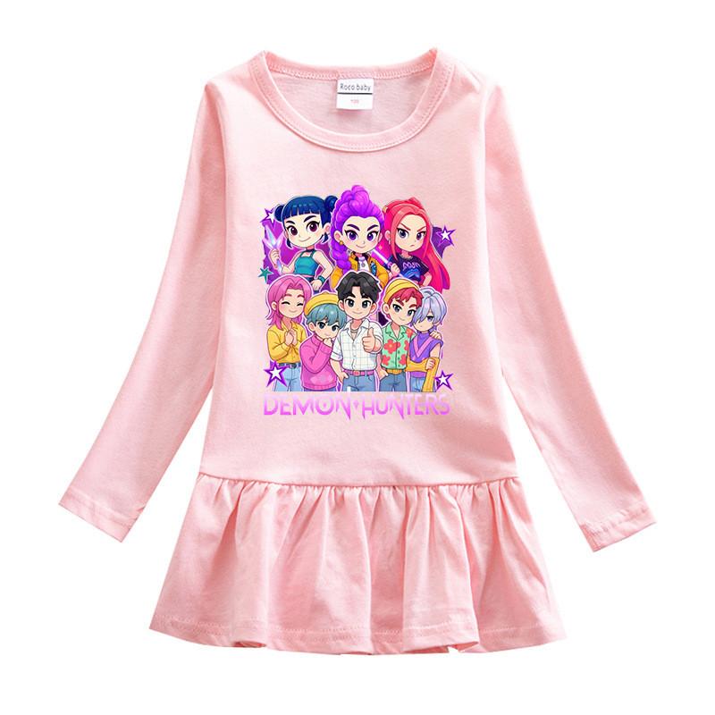 Multi-color Girls Kpop Rumi Zoey Mira Hunters Print Pleat Mesh Dress