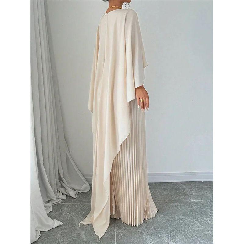 Magic Queen Solid Loose Batwing Sleeve Pleat Irregular Shawl Design Elegant Jumpsuit Long Dress Dresses