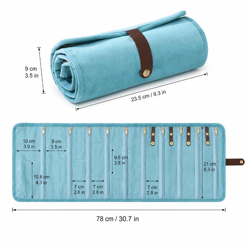 Rotolo Organizer per Gioielli da Viaggio Custodia Portatile per Gioielli per Collane Orecchini Anelli Braccialetti Borsa Portaoggetti con Tasche Trasparenti con Zip