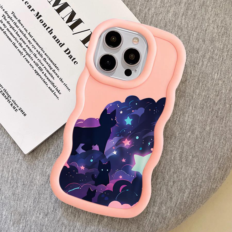 Case for iPhone 16 Pro Max XR 17 Air 15 Plus 8 13 11 12 14 Soft Phone Cover Black Cat Starry Night
