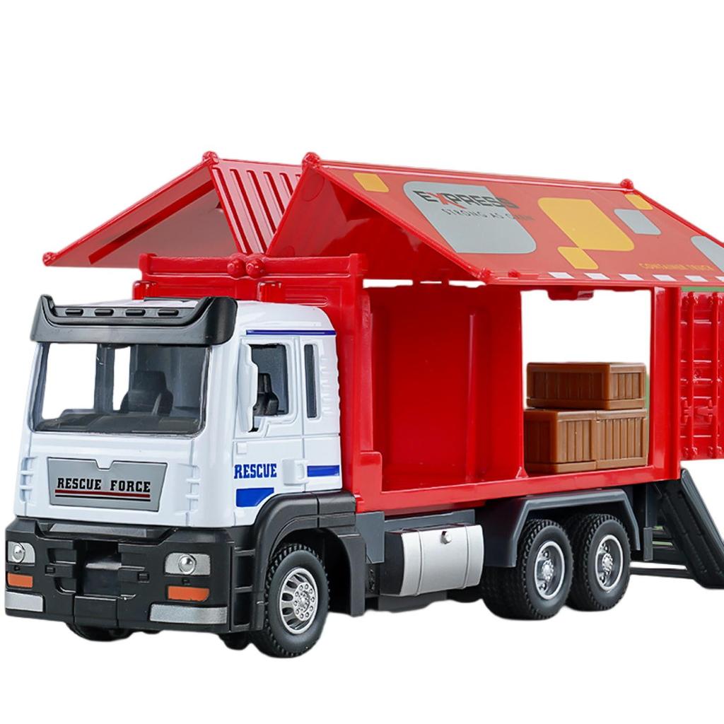 1/32 Scale Container Truck Model with Music and Light,Openable Door,Realistic Vehicle Toy Ornament,Alloy Model Inertia Truck,Pull Back,Birthday Gift