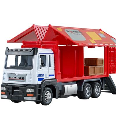 Container-LKW-Modell im Maßstab 1/32 mit Musik und Licht, zu öffnende Tür, realistisches Fahrzeug-Spielzeugornament, Trägheits-LKW-Modell aus Legierung, Rückzug, Geburtstagsgeschenk