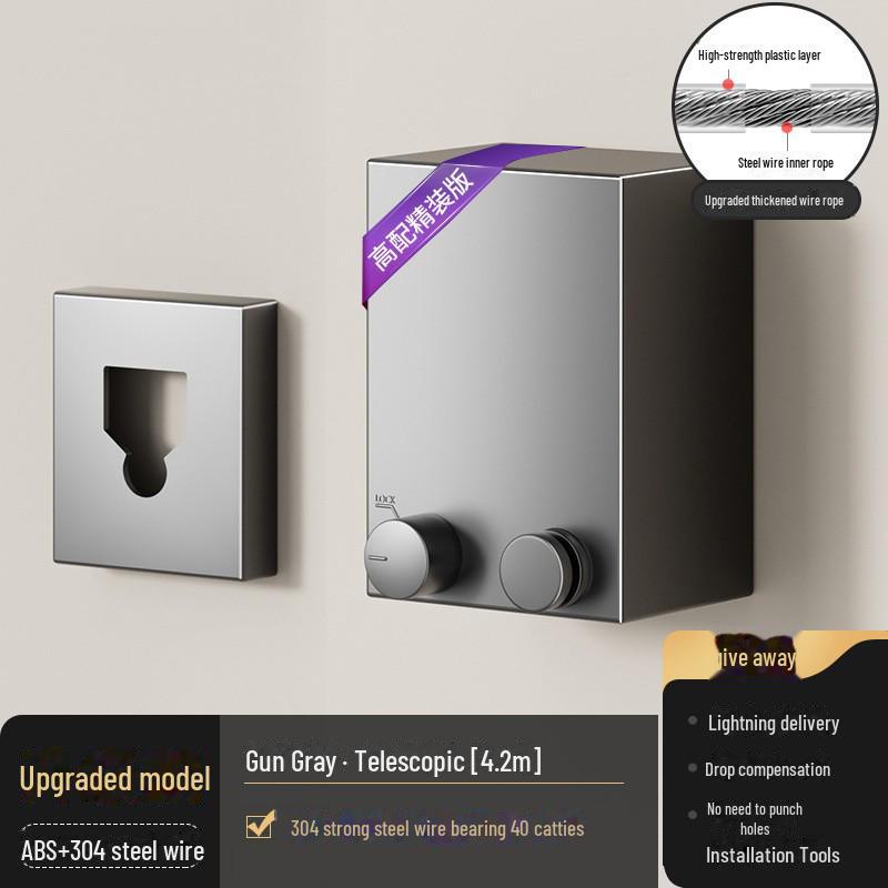 

Выдвижная бельевая веревка из нержавеющей стали для балкона/ванной комнаты Drill/No-Drill Dual Mounting Options