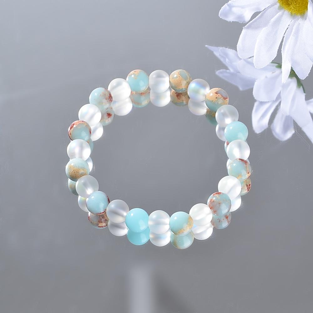 1 kus Náramek z korálků Aura křemene a oceánského sedimentu - Unisex - Homeopatické křišťálové šperky - Přináší hojnost - Prosperitu