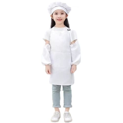 Chef's Apron and Hat Set with Skin-Friendly Pockets for Kids - Cooking, Baking, Painting, and Training - Kids' Size (XL (Ages 7-13), White)