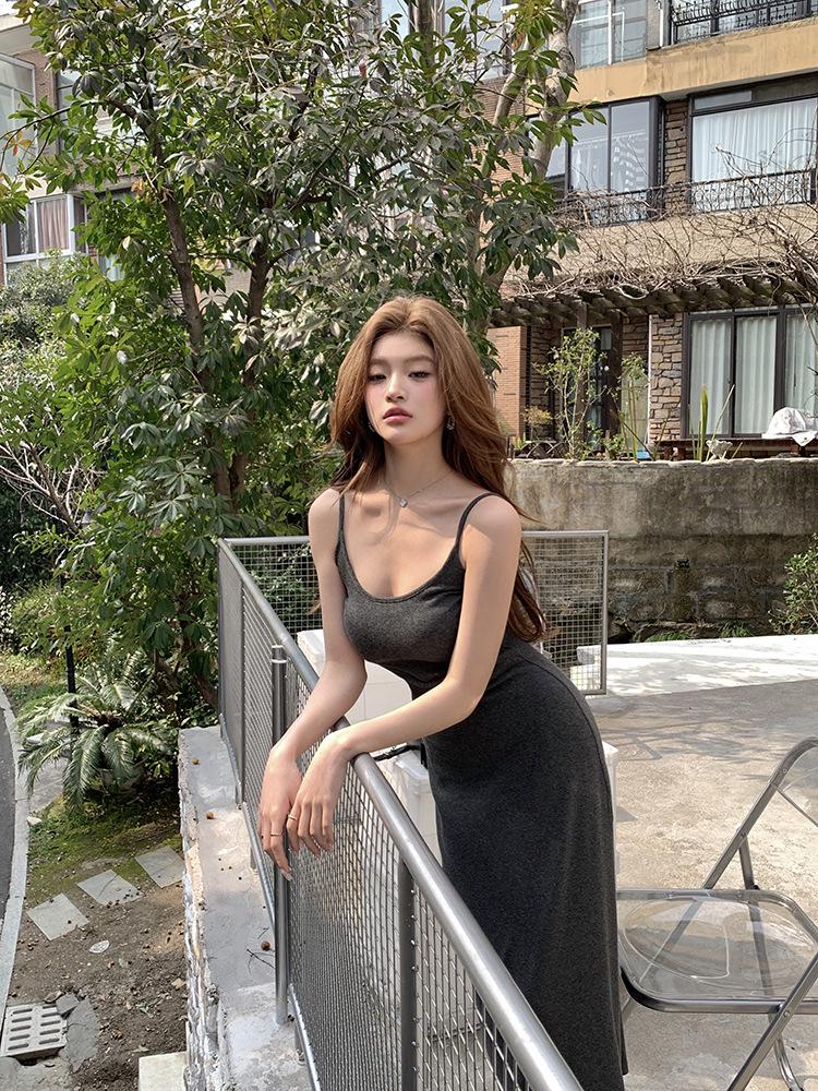Spring/Summer 2026 French Style Slim Bodycon Spaghetti Strap Long Dress