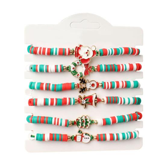 Vianočné korálkové náramky Ručne vyrobené korálky z polymérovej hmoty Elastické náramky Veľkoobchod Biela Červená Zelená Priateľstvo Sviatkovné šperky Darček pre ženy Dievčatá
