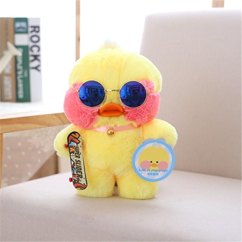 Plush Unique Littlecucu Toy Charming Yellow Duck Doll With Skateboard And Glasses