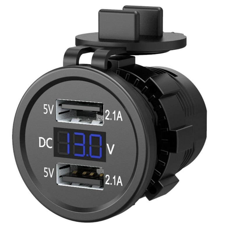 5V 2.1A Waterproof Dual Ports USB Charger Socket Adapter Power Voltage Display Voltmeter for 12-24V