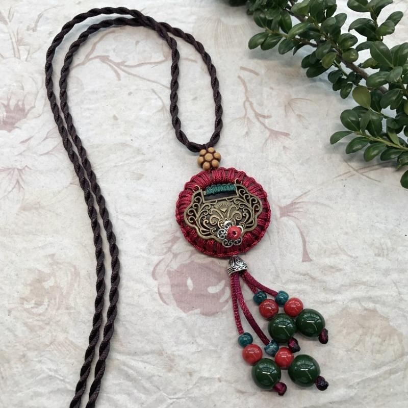 New Forest handmade ceramic necklace, women's retro versatile sweater chain simple long accessories pendant