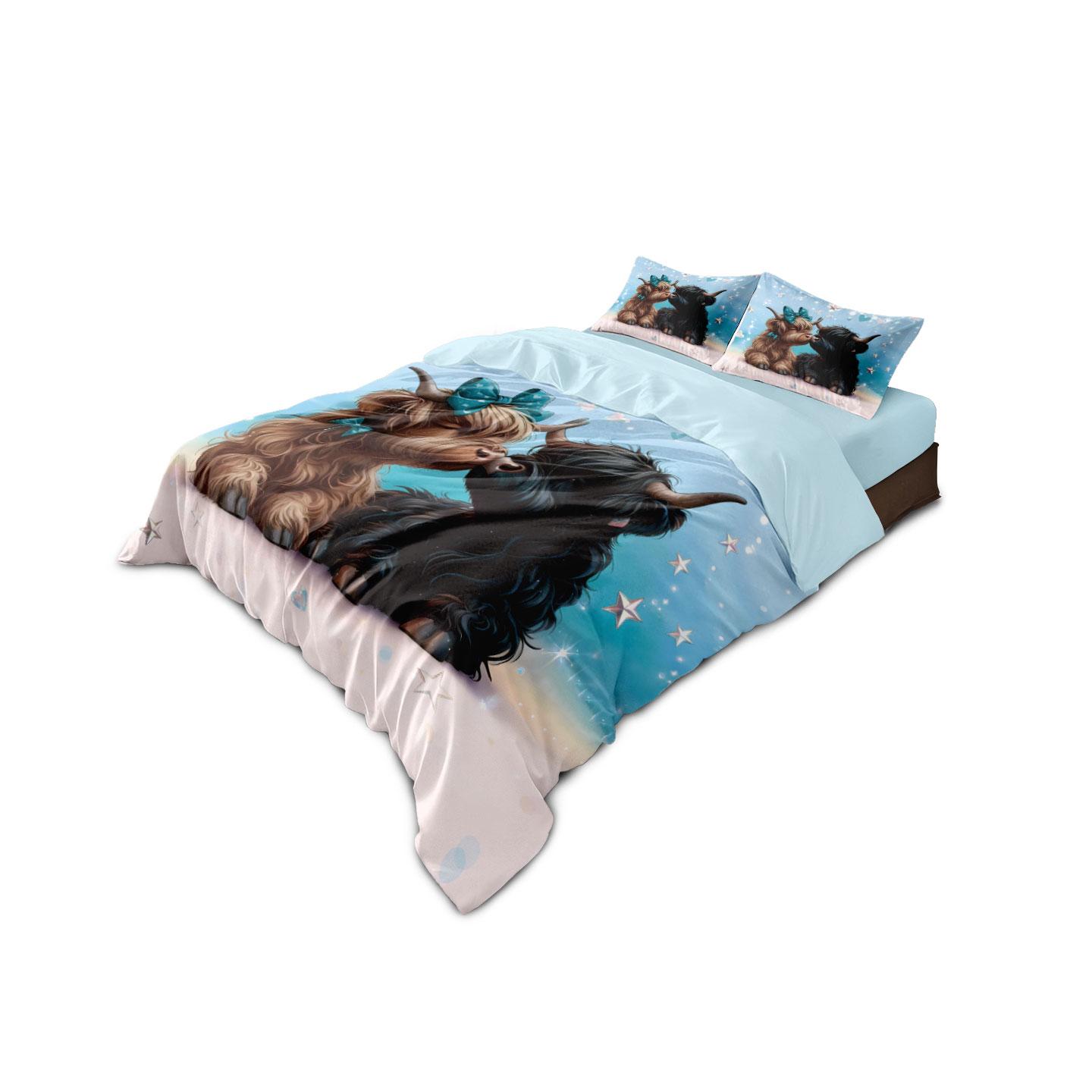 

3pcs Cute Highland Cow Printed Chipless Bedding Set, Multi Size Bedding Decoration for Bedrooms and Dormitories, Machine Washabl 135x200cm-EU-Single&set