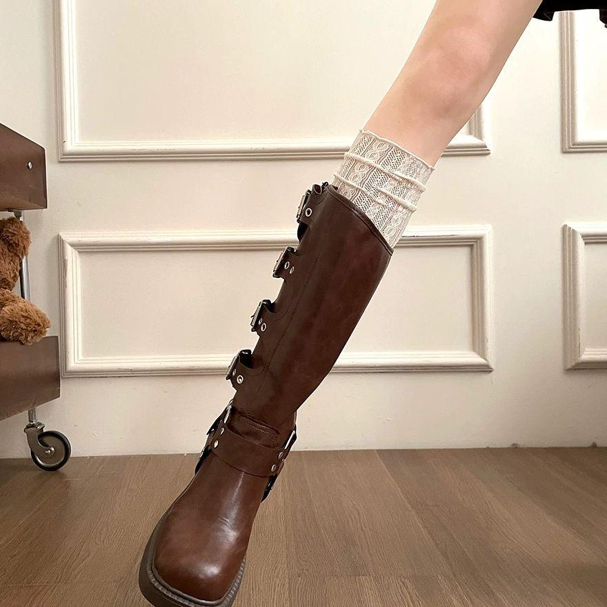 Women's White Lace Stacked Leg Warmers for Layering with Long Boots