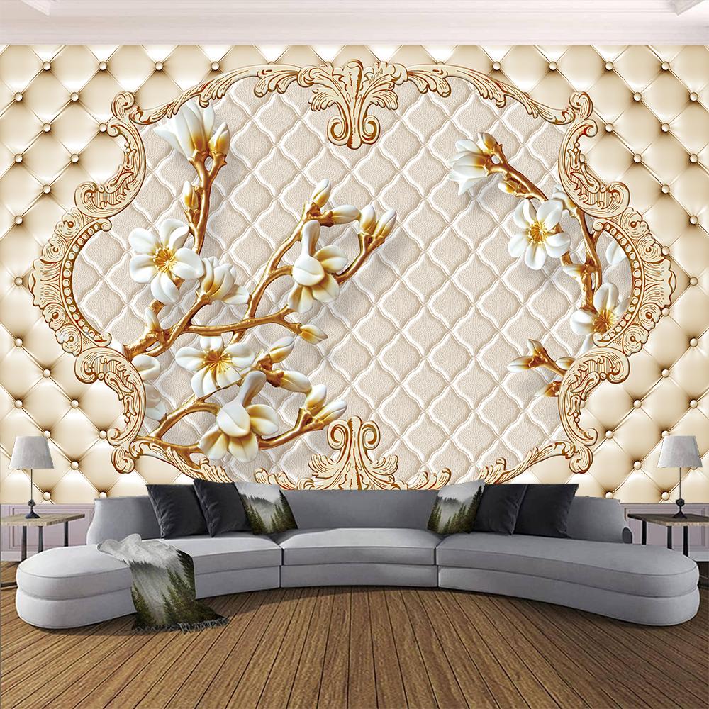 

3D Цветочные обои Желтая роза Лиана 3D Сплошной круг Мягкая упаковка Обои Цветочные фрески Домашний декор 200 cm(W) x 140 cm(H)