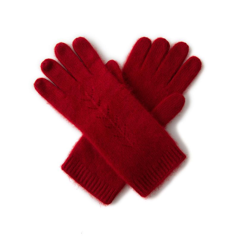 Cashmere Autumn and Winter New Men's and Women's Solid Color Jacquard Extended Warm Cycling Outdoor Knitted Finger Gloves