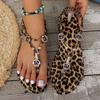 Fashion Fashion Sexy Leopard Printed Women's Plus Size Sandals Round Toe Boho Wind Rhinestone Beaded Soft Sole Flat Sandals