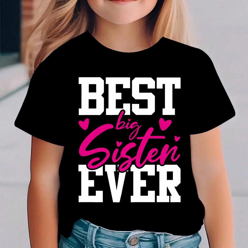 Summer Fashion Girls' Short-Sleeve T-Shirt "Best Big Sister Ever" Letter Print Casual Versatile Top NY-DX