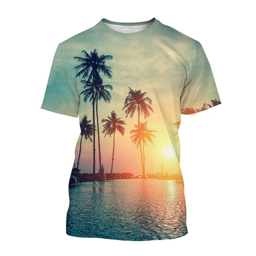 Hawaiian Style T-Shirts Palm Tree Pattern 3D Print Men Women Short Sleeve T Shirt Oversized Harajuku Y2k Tees Man Tops Clothing