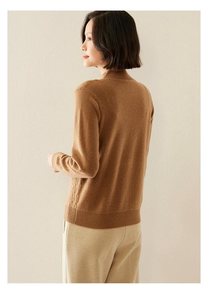 Women's Cashmere Half-High Collar Loose Knit Sweater - Autumn Winter Long Sleeve Pullover