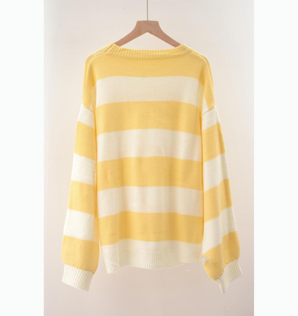 Plus Size Women Striped Spliced Round Neck Pullover Sweater Loose Lazy Autumn Wear