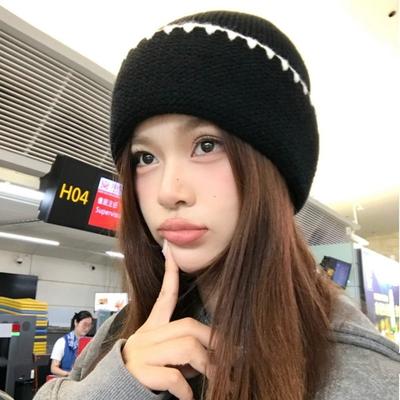Wool Hat Simple College Style Splicing Contrasting Color Knitted Hat Women's Autumn and Winter Thermal Hat