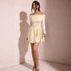 2026 Women's One-Shoulder Solid Color Dress, Waist-Cinched, Long Sleeve, Petite Autumn/Winter Short Skirt.