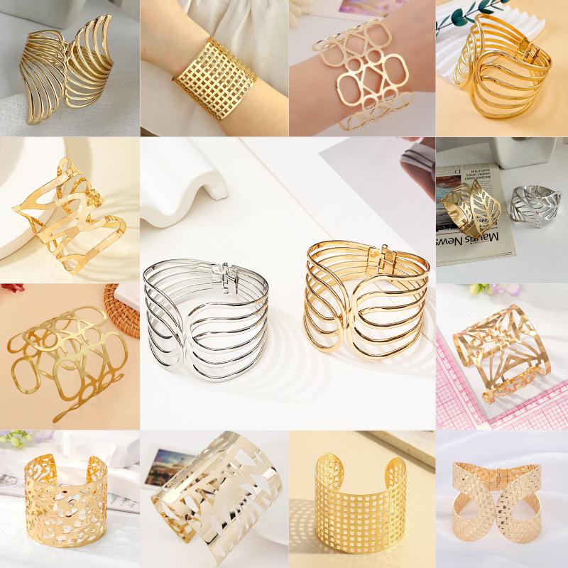 Women's European & American Fashion Metal Hollow-Out Exaggerated Elastic Bracelet Armlet