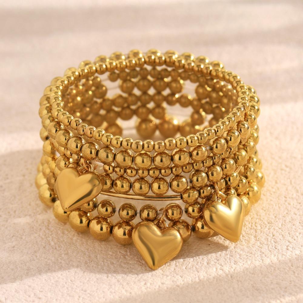 Minimalist Multi-Strand Metal Ball Square Bead Elastic Bracelets for Women Gold Silver Tone Stackable Statement Wrist Jewelry