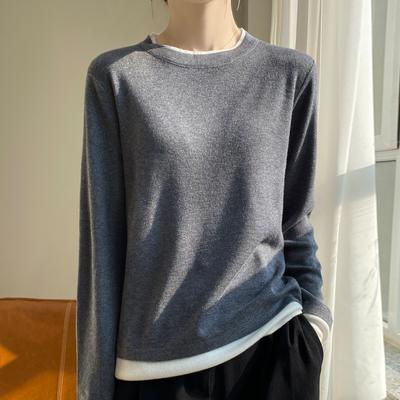 New Women's Sweater Fake Two Pieces Wool Knitted Pullovers Long Sleeve O-Neck High Elasticity Lady Pullover Fashion Autumn Winter