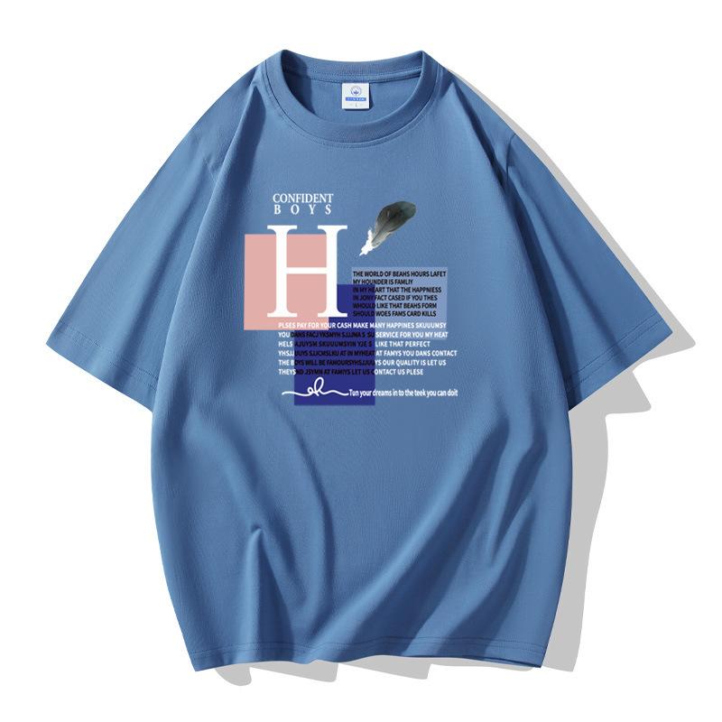 H Men's Short Sleeves Cotton T-shirt Large Size Loose Tee