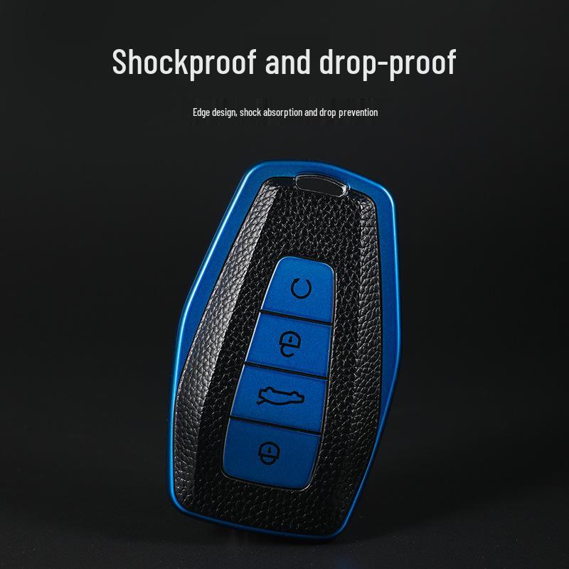 Leather Grain Car Key Cover for Geely Models: New Vision X3/X6, Borui, Boyue, Dihao GL, Binyue, Xingyue with Buckle