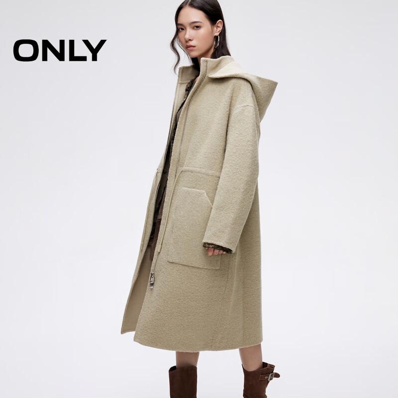 ONLY Women's Hooded Wool Blend Mid-Length Coat