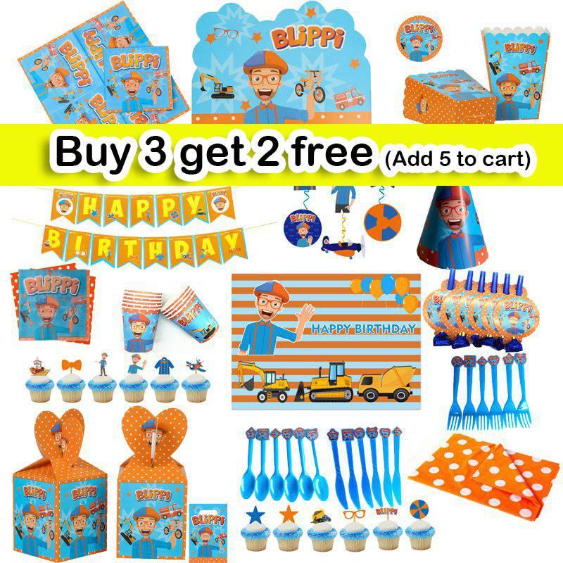 Birthday Party Blippi Supplies Paper Cups Plates Banner Straw Kids Balloon Decor