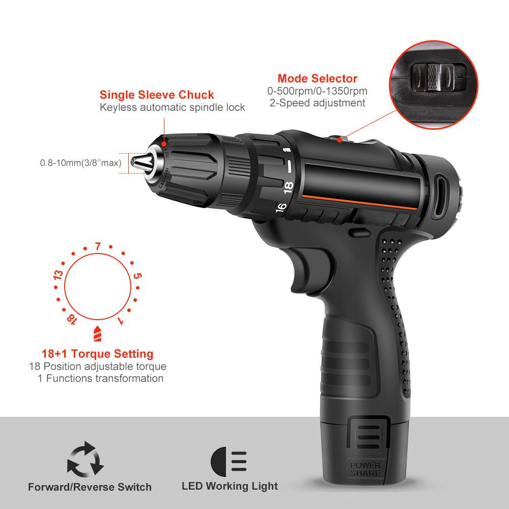 12V Electric Cordless Driver Drill Multi-functional Screw Driver Household Hand Tools Lithium Battery Electric Screwdriver Power