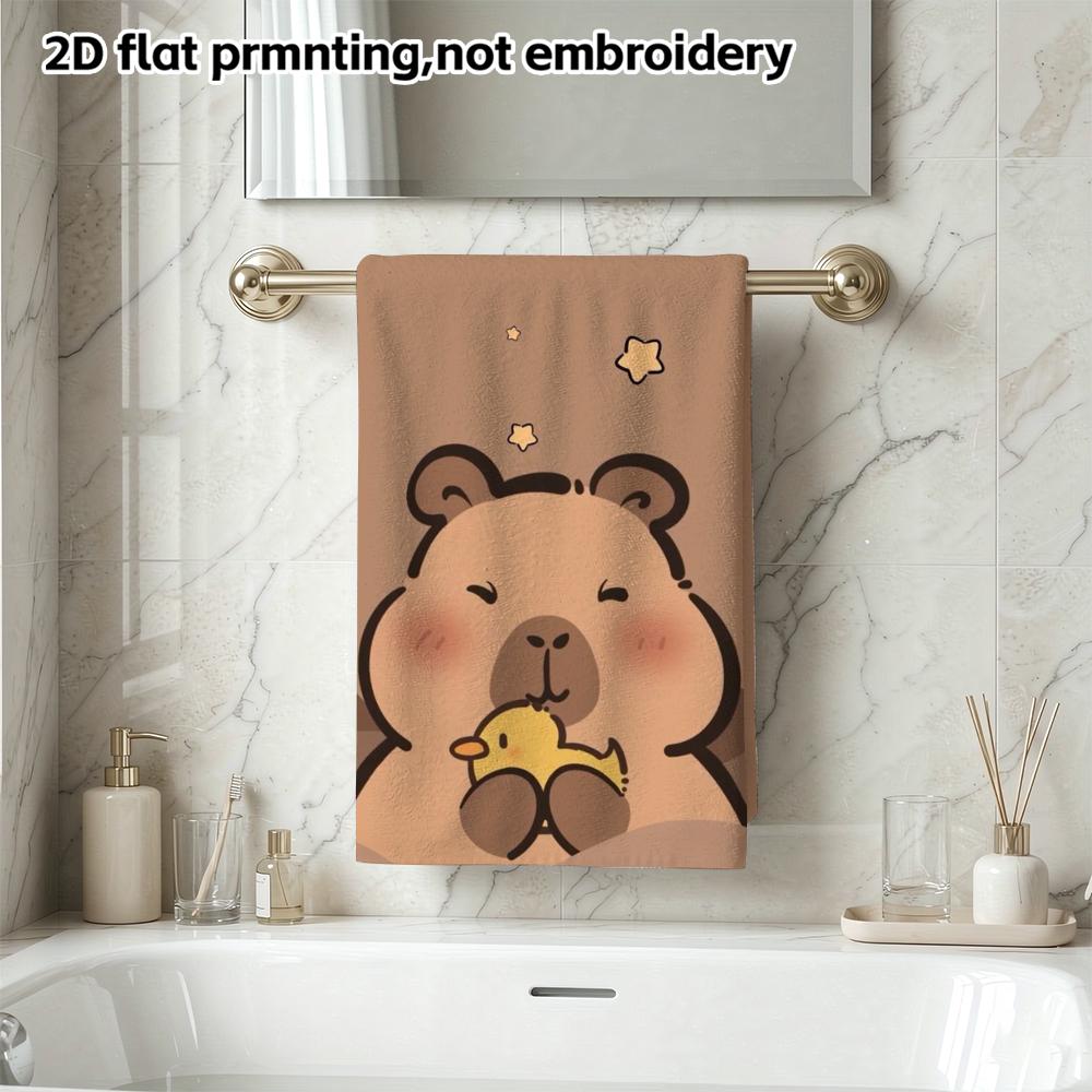 Capybara And Little Duck Print Towel, Soft Absorbent Face And Shower Towel